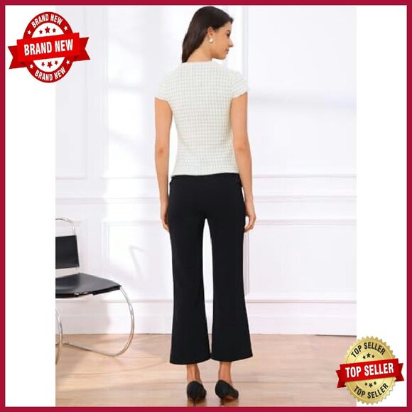 Cap Sleeve Knit Top Crew Neck Houndstooth Tweed Office Wear - Picture 4 of 6